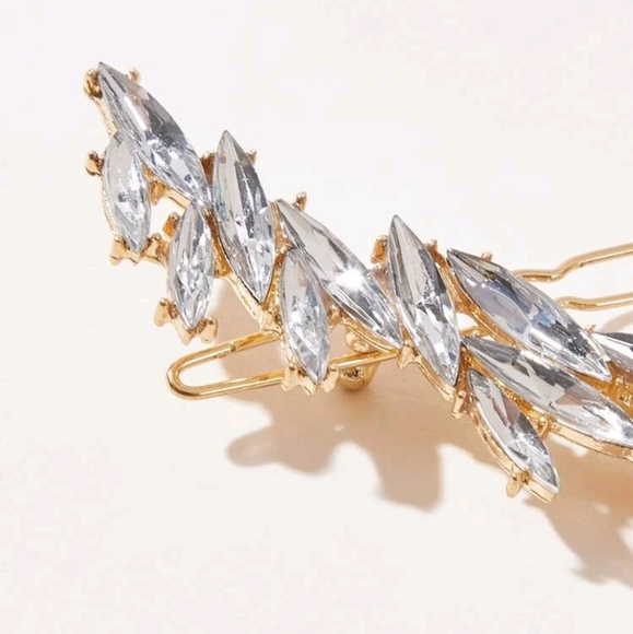 Rhinestone V Shape Hair Clip- Silver and gold toned - Zinc and Alloy - Picture 7 of 9